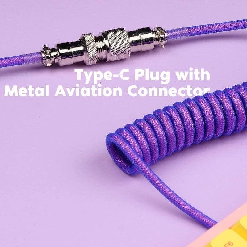 EPOMAKER Mix 1.8m Coiled Type-C to USB A TPU Mechanical Keyboard Space Cable with Detachable Aviator Connector for Gaming Keyboard and Cellphone(Purple) - Image 2